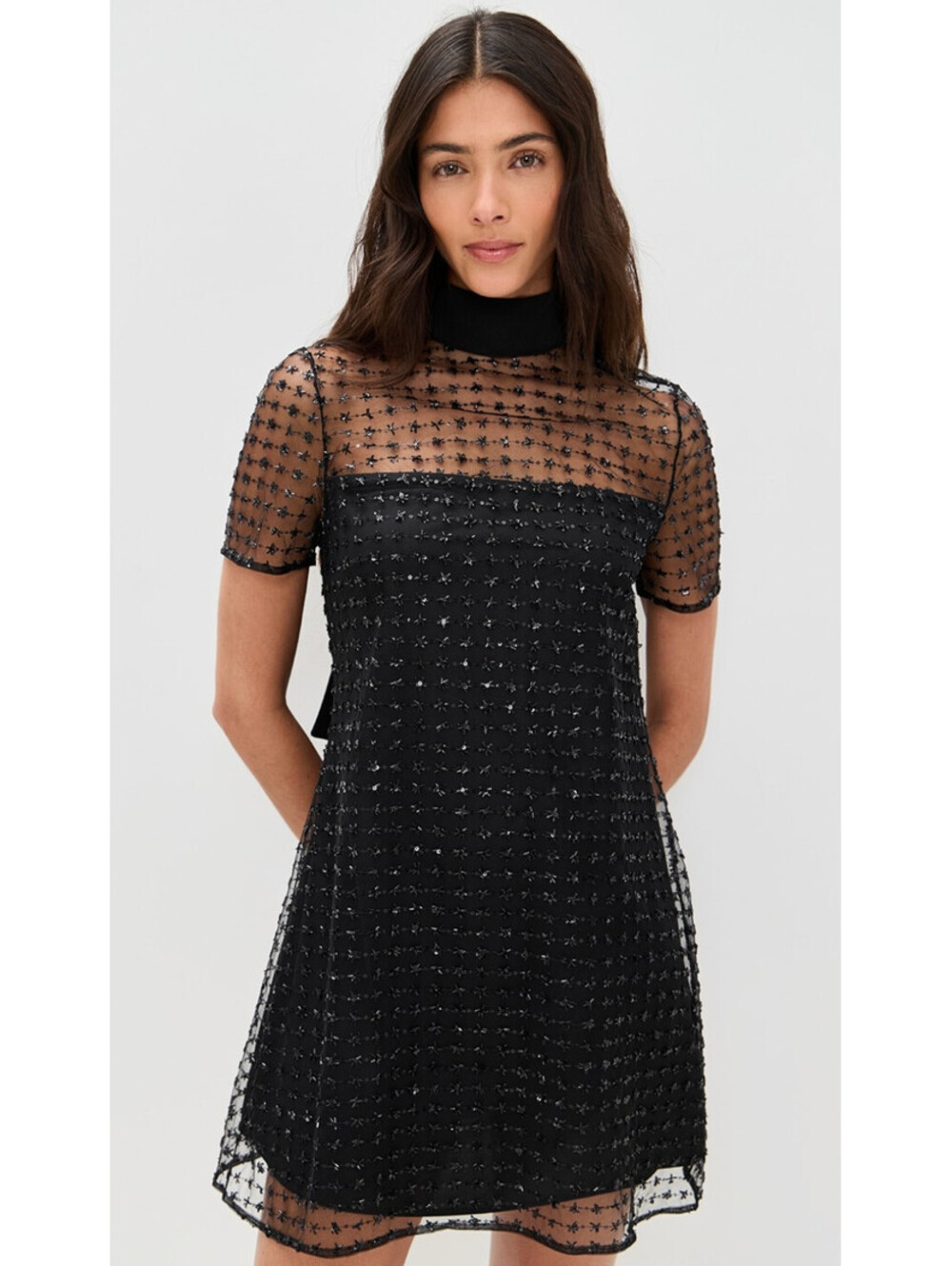 NWT STAUD MINI ILANA DRESS STARDUST ONYX Beaded Sequin Cocktail Party Small